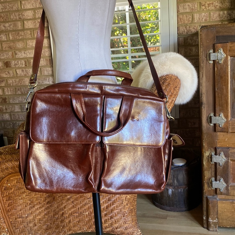 MAXWELL SCOTT LUXURY HANDCRAFTED IN ITALY CHESTNUT TAN MESSENGER BAG SHOULDER